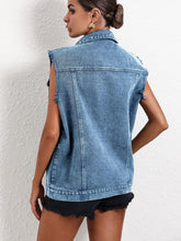 Pocketed Collared Neck Sleeveless Denim Top OutfitFlow